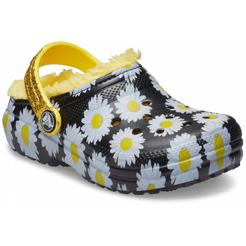 Black / White Girls' Crocs Classic Lined Vacay Vibes Clogs | NZ 1473JPQJ